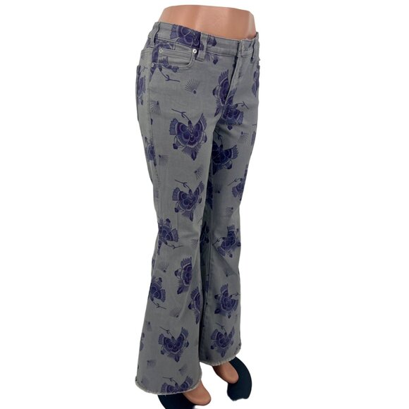 NWOT Free People Mid-Rise Floral Bell Bottom Jeans • Boho 70s Groovy Flare 32 - Picture 7 of 16